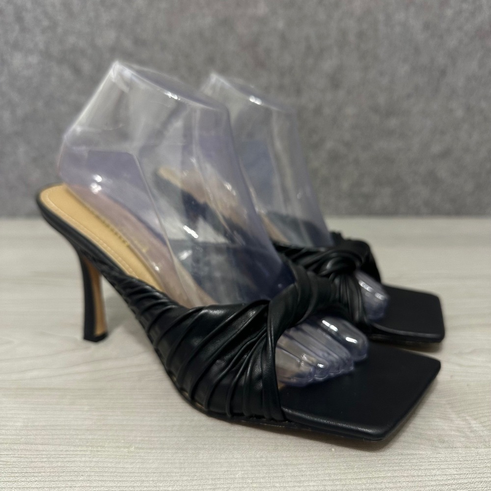 Fashion Nova Reese-N Black Faux Leather Ruched Square Toe Heeled‎ women's sz 8